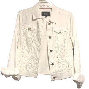 Isaac Mizrahi Cotton Jean style Jacket, off-white, ruffle details, sz.SP
